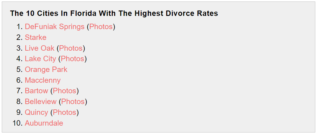 The 10 Cities In Florida With The Highest Divorce Rates